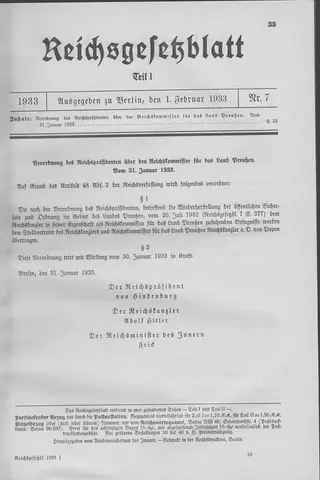 The Reichsgesetzblatt Teil I page on which the measure was published
