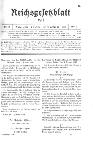 The Reichsgesetzblatt Teil I page on which the measure was published