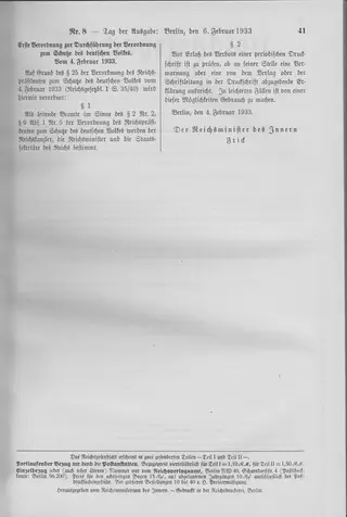 The Reichsgesetzblatt Teil I page on which the measure was published