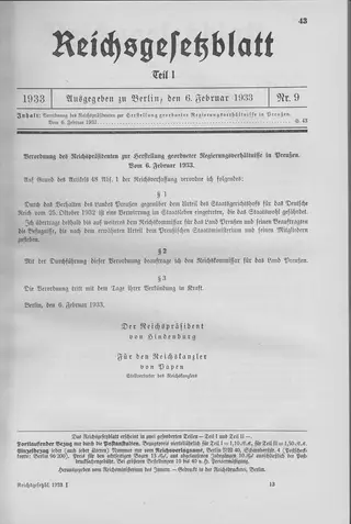 The Reichsgesetzblatt Teil I page on which the measure was published