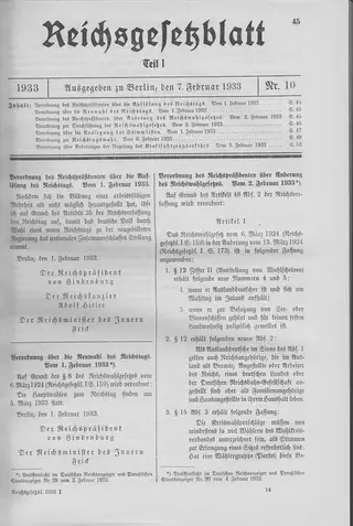 The Reichsgesetzblatt Teil I page on which the measure was published