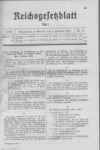 The Reichsgesetzblatt Teil I page on which the measure was published