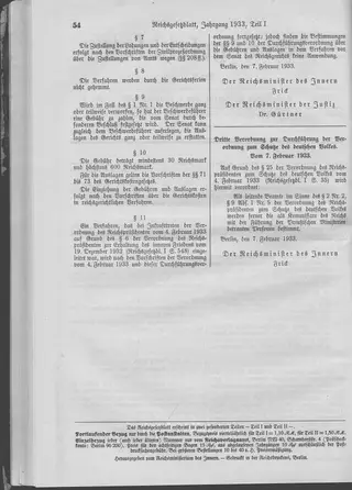 The Reichsgesetzblatt Teil I page on which the measure was published