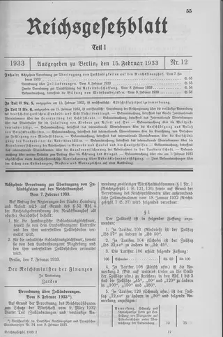 The Reichsgesetzblatt Teil I page on which the measure was published