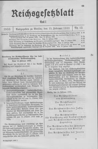 The Reichsgesetzblatt Teil I page on which the measure was published