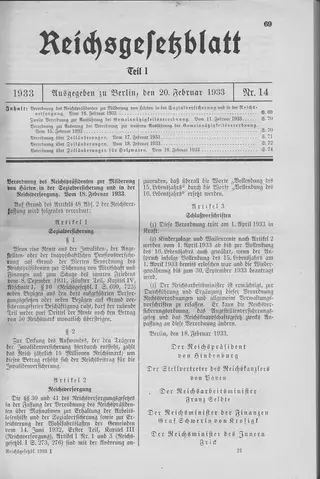 The Reichsgesetzblatt Teil I page on which the measure was published