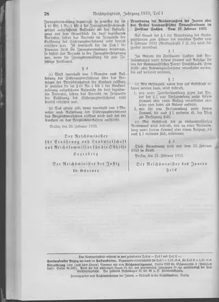 The Reichsgesetzblatt Teil I page on which the measure was published