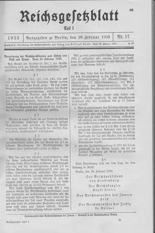 The Reichsgesetzblatt Teil I page on which the measure was published