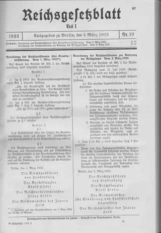 The Reichsgesetzblatt Teil I page on which the measure was published