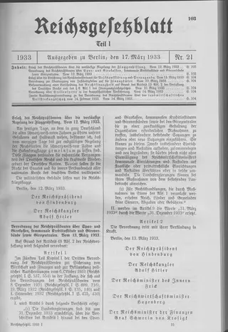 The Reichsgesetzblatt Teil I page on which the measure was published