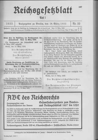 The Reichsgesetzblatt Teil I page on which the measure was published