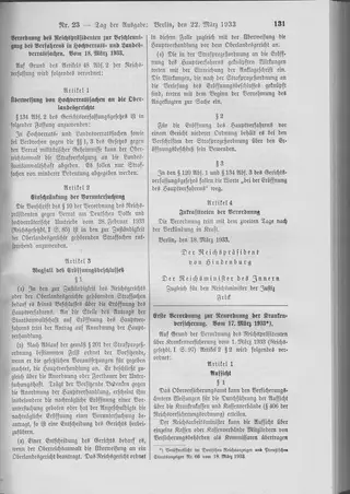 The Reichsgesetzblatt Teil I page on which the measure was published