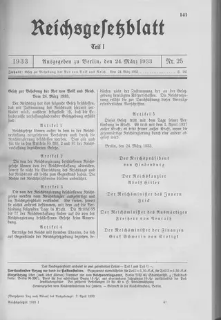 The Reichsgesetzblatt Teil I page on which the measure was published