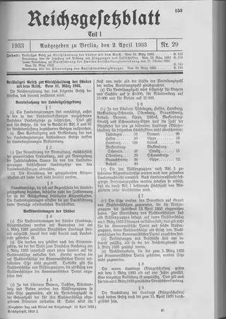 The Reichsgesetzblatt Teil I page on which the measure was published
