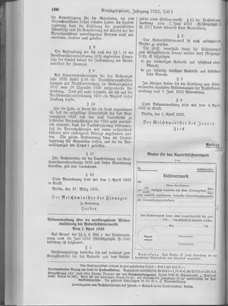 The Reichsgesetzblatt Teil I page on which the measure was published