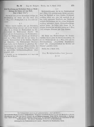 The Reichsgesetzblatt Teil I page on which the measure was published