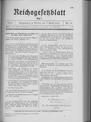 The Reichsgesetzblatt Teil I page on which the measure was published