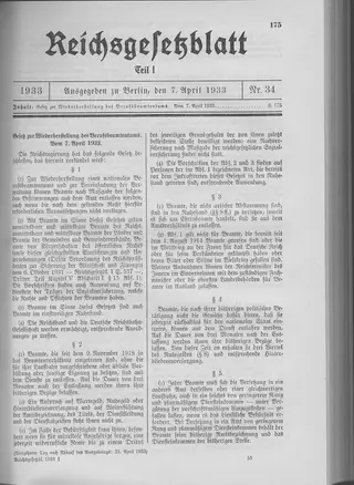 The Reichsgesetzblatt Teil I page on which the measure was published