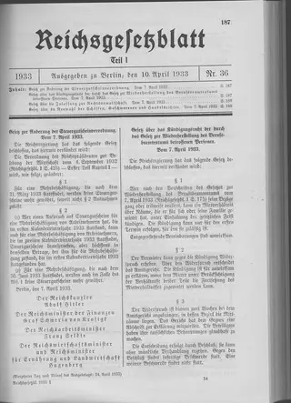 The Reichsgesetzblatt Teil I page on which the measure was published
