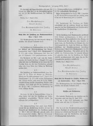 The Reichsgesetzblatt Teil I page on which the measure was published