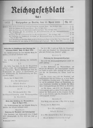 The Reichsgesetzblatt Teil I page on which the measure was published
