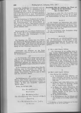 The Reichsgesetzblatt Teil I page on which the measure was published