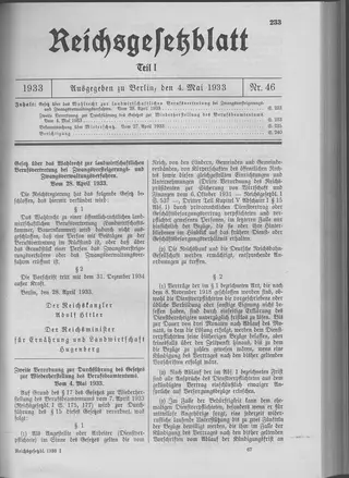 The Reichsgesetzblatt Teil I page on which the measure was published